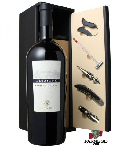 Edizione 5 Autoctoni Vino da Tavola Farnese Double Magnum Black Box avec accessoires
